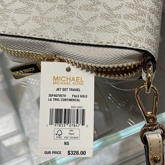 Michael Kors Jet Set Travel Large Signature Logo and Metallic Continental Wallet - Picture 7 of 16